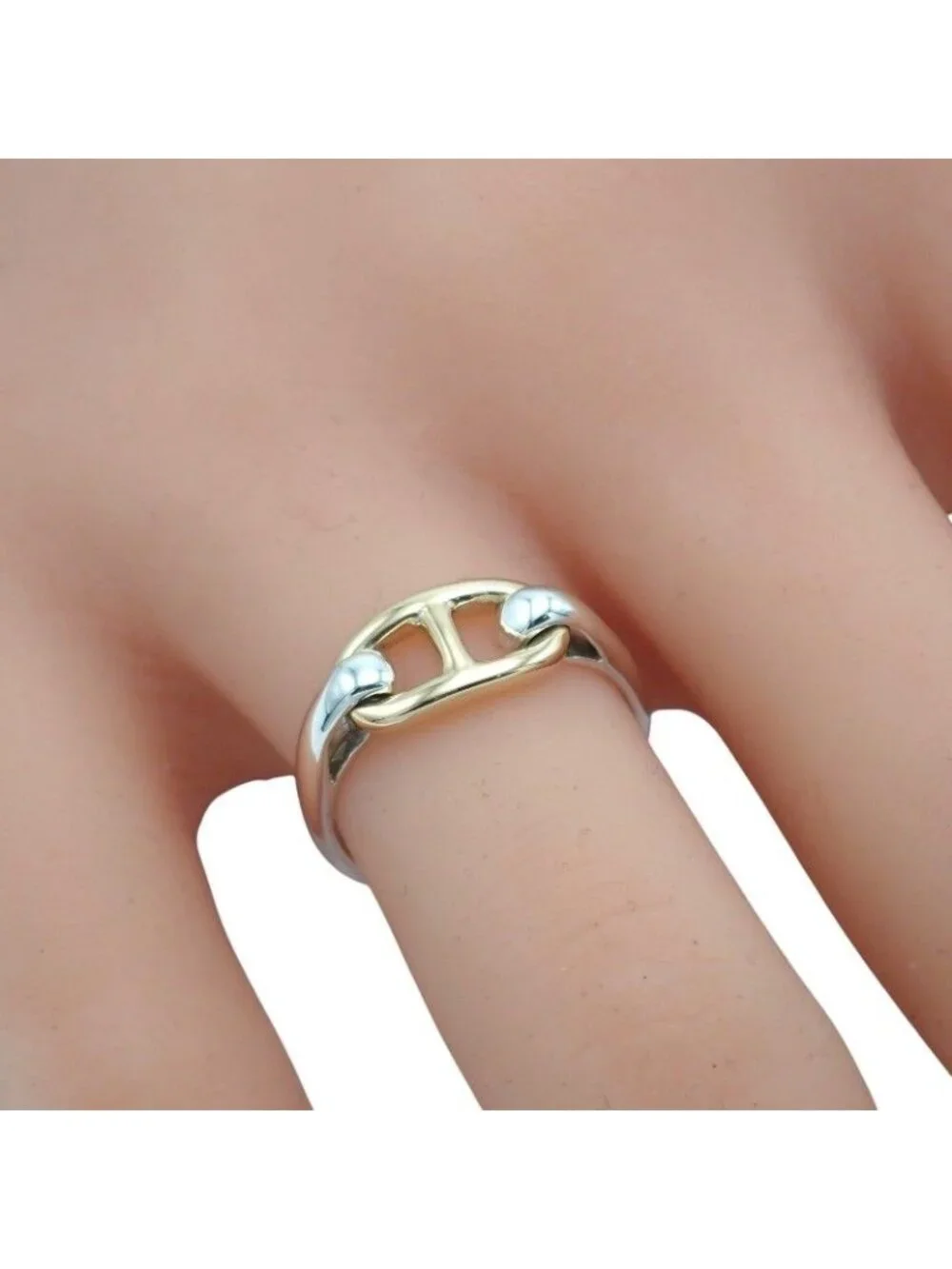 Hermes Chaine D'ancre Vintage Ring 18k Yellow Gold 925 Sterling Silver with